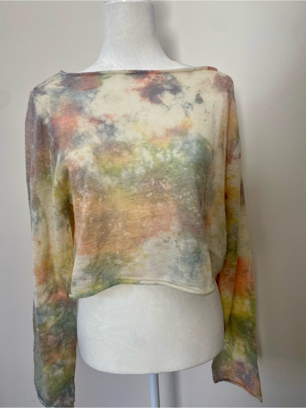 Verve Pastel Tie Dye Mohair Blend Cropped Sweater Boho Fairy Festival Top OS